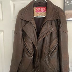 Charley’s Genuine Leather Oversized Brown Bomber Jacket